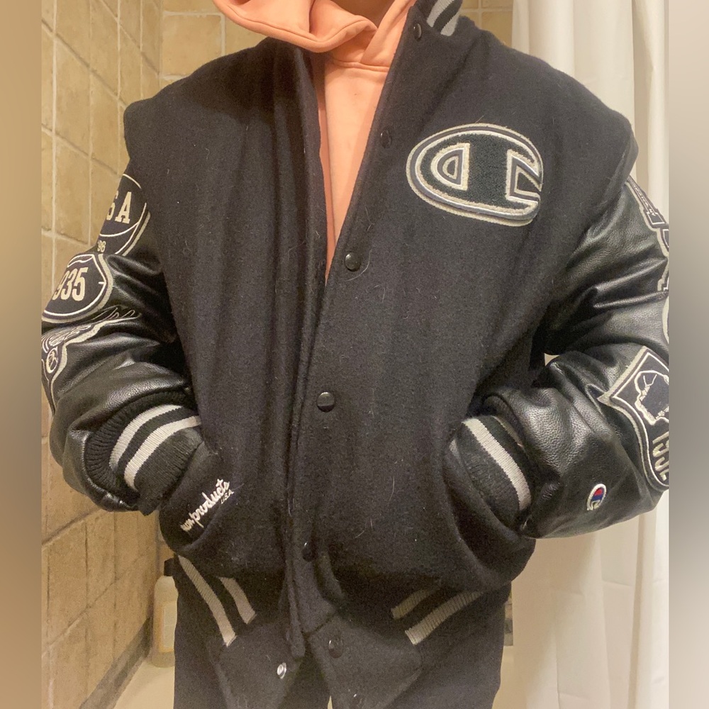 Champion Leather and Wool Varsity Jacket Sz M